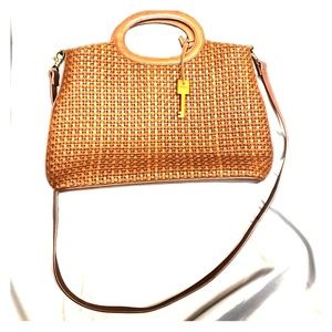 Fossil straw woven bag brown